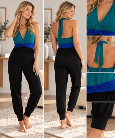 Sommer Jumpsuit Gr. 42 türkis schwarz
