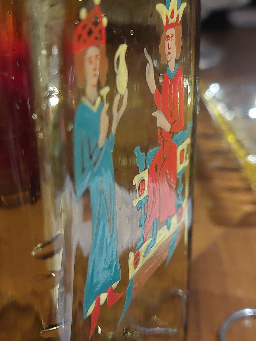 Altro: Alte Schnapsflasche , amber, mit Emailmalerei – Usato da Hergiswil NW venduto da maiette-23.N 6