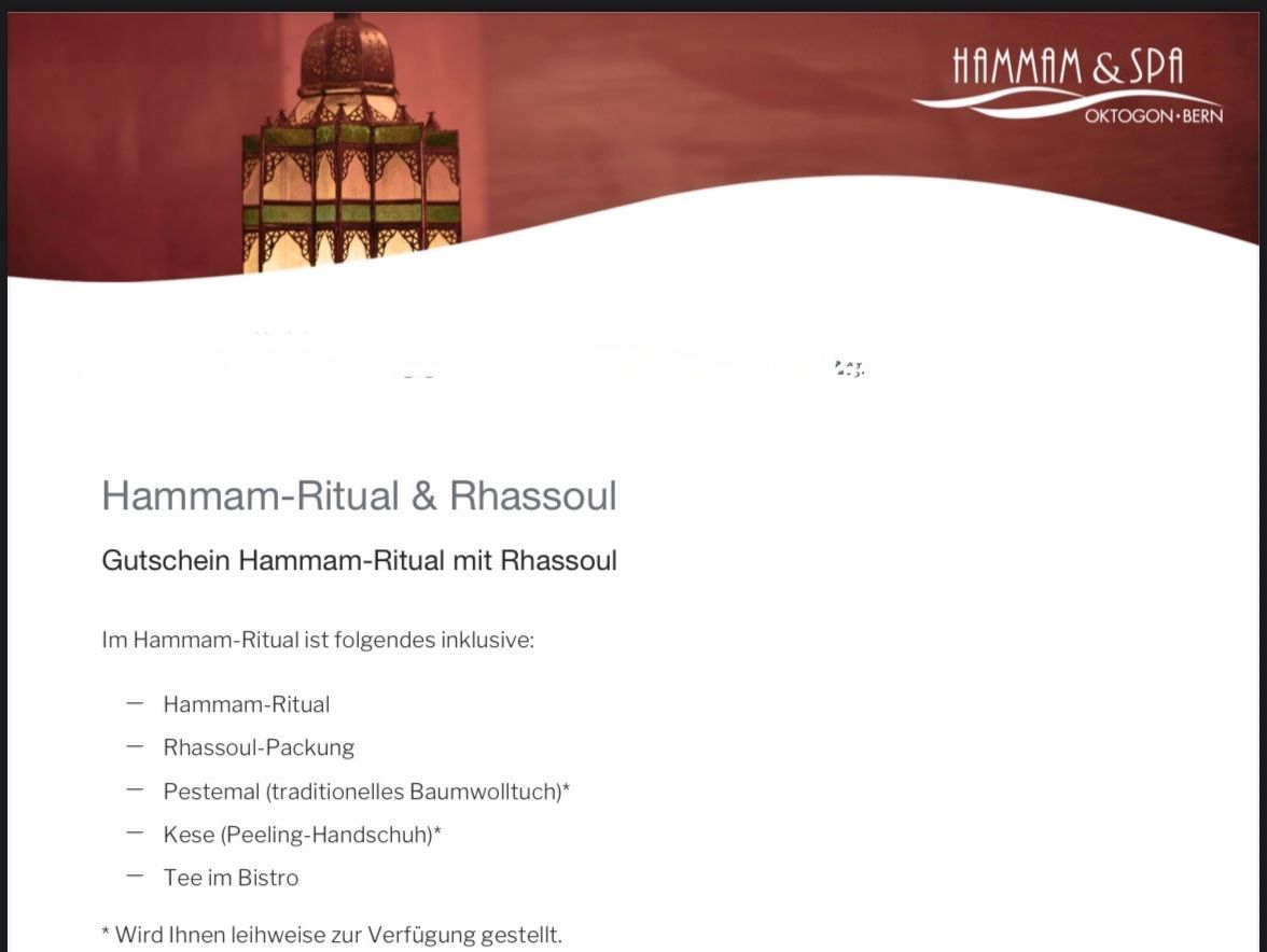 Buoni: Hammam & Spa Bern Gutschein - Wellness pur – Nuovo e nell'imballaggio originale da Spiez venduto da HomeShoppingSpiez