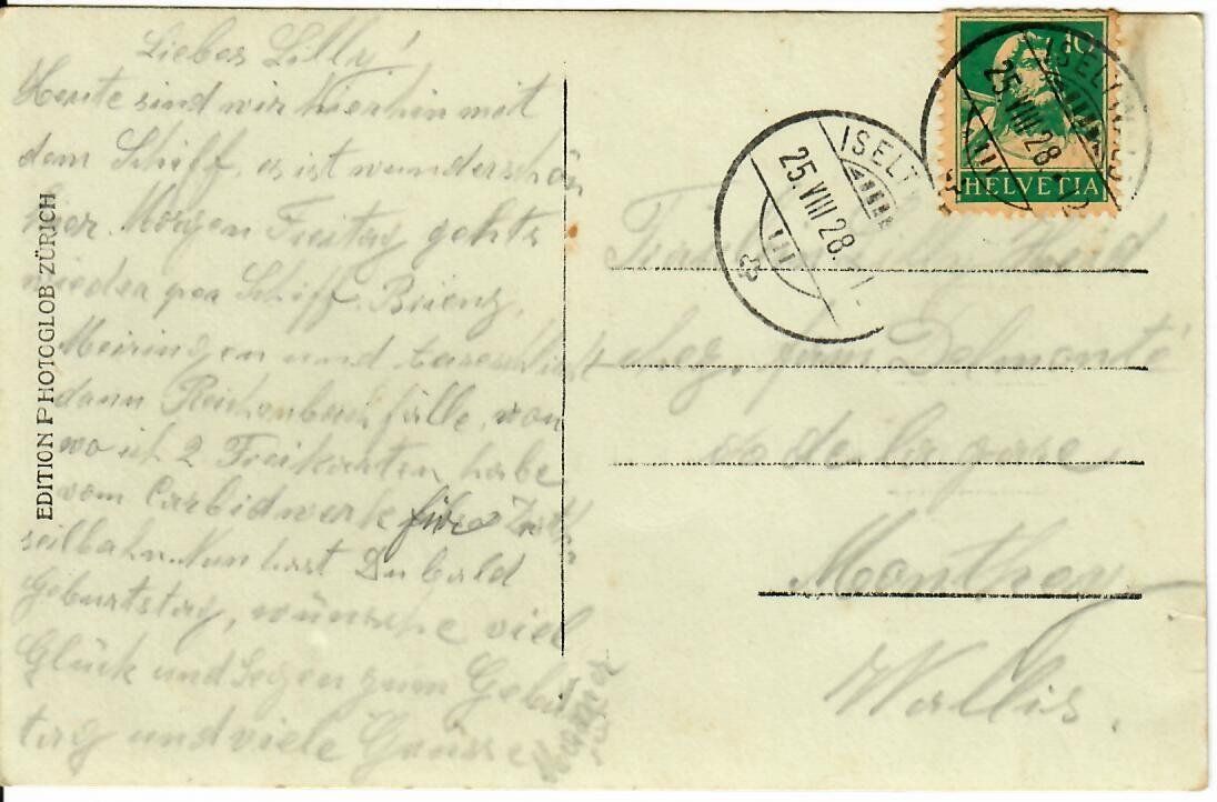 Cartoline postali: Giessbach 1928 – Usato da Hochdorf venduto da Ziegel-16 1
