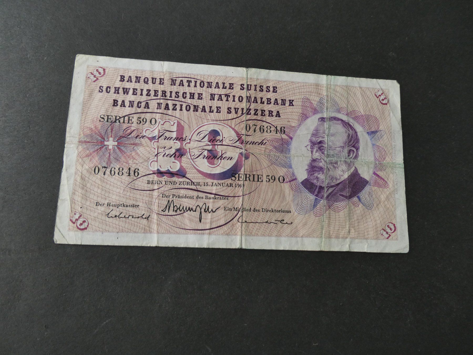 Billets de banque: Schweiz 1969, 10 Franken – D'occasion à Hinterforst par Rohusri
