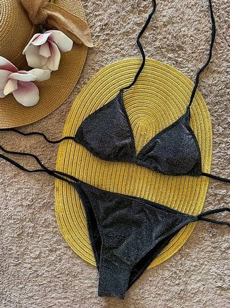 🔥 Glitzer Bikini Set Schwarz Gr. L- Neu - Gratis Versan