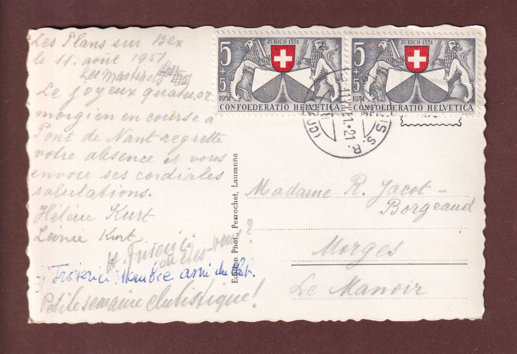 Cartoline postali: PONT DE NANT - 1951 – Usato da Pully venduto da nicecards-shop 1