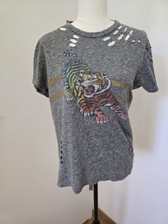 Lauren Moshi T-Shirt Gr. XS – Grau Tiger Print Distressed