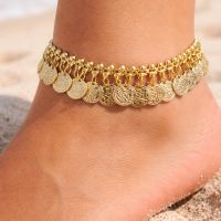 Fußkettchen 2 Stück 24-29cm Messing gold Münzen Indien Paar