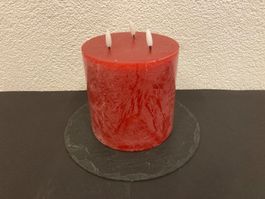LED Echtwachs 3-Docht Kerze, 15 x 15 cm, rot, Timerfunktion