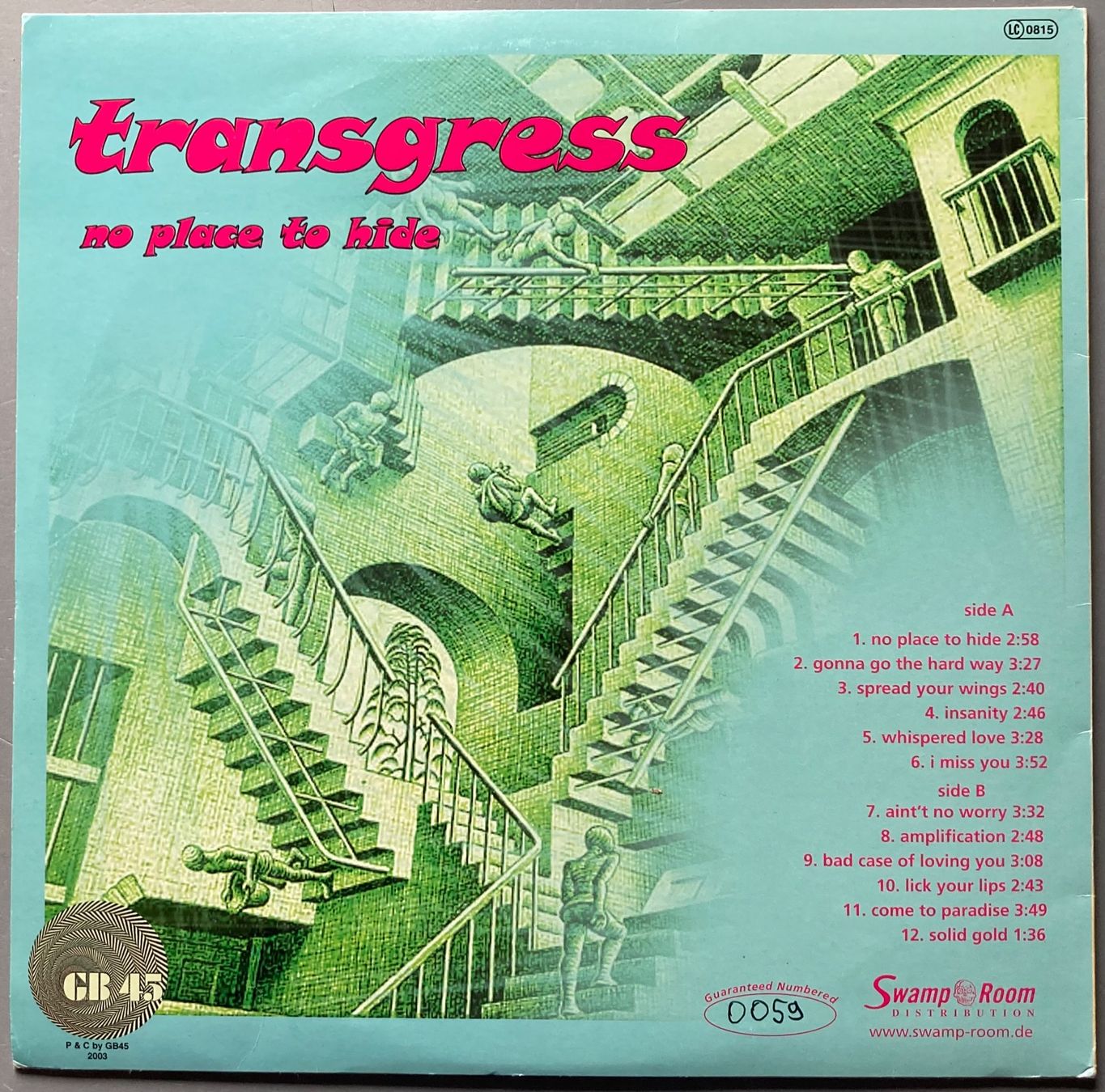 Vinyles: TRANSGRESS - NO PLACE TO HIDE – D'occasion à Poliez-Pittet par Newtown-Records 2