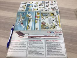 USAir Shuttle 727-200 Sicherheitskarte Vintage