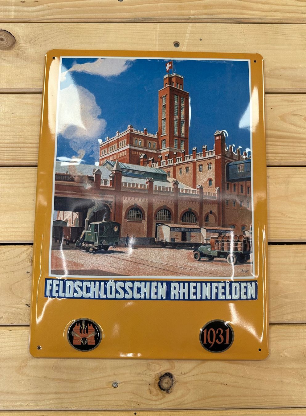 Feldschlösschen Schilder: Schild Feldschlössen Rheinfelden Blech – Gebraucht aus Maschwanden von Charlotte90