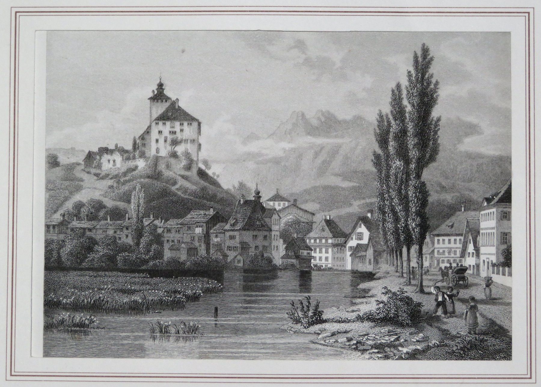 Stiche: Stahlstich Schloss Werdenberg SG, 1865 – Gebraucht aus Oberriet SG von Manick 1