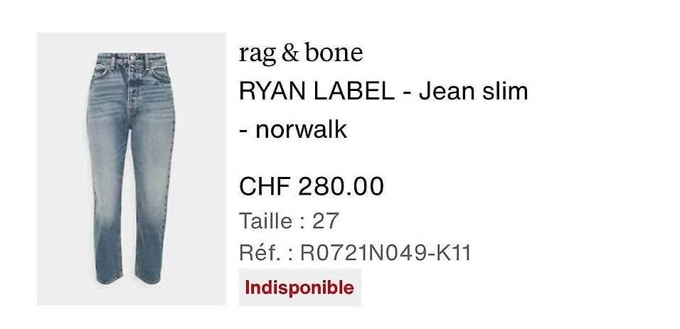Jeans: Jean femme Rag & Bone Ryan Label 27 – D'occasion à Yens par GIPE