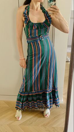 ZIMMERMANN Ruffled Striped Cotton Halterneck Maxi Dress 0/XS