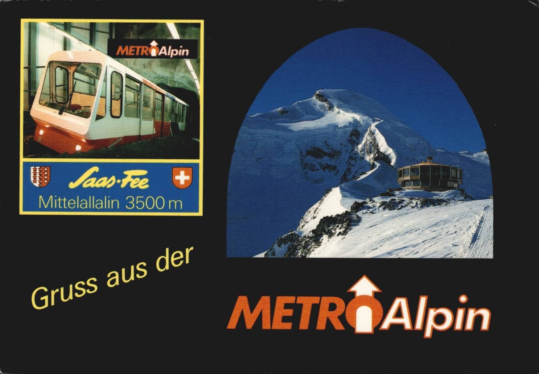 Ansichtskarten: Saas-Fee Wallis: Seltene Ansichtskarte Metro Alpin  1987 – Gebraucht aus Luzern von Kartenansicht