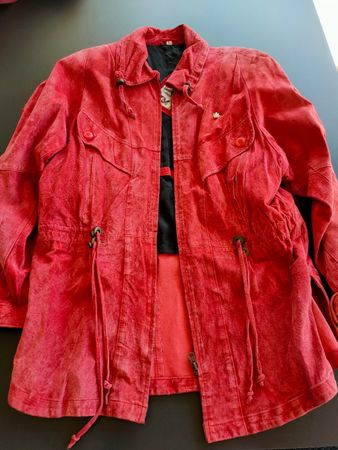 Lederjacke lang, sportliche Form, lachsfarben