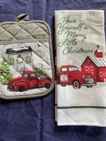 Christmas Pot holder and Towel Set - Red Truck Design!