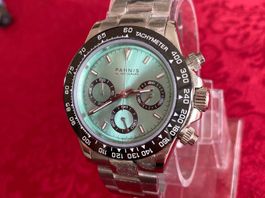 Chronograph "super eisblau" von Parnis, 39mm, Quartz, neu !