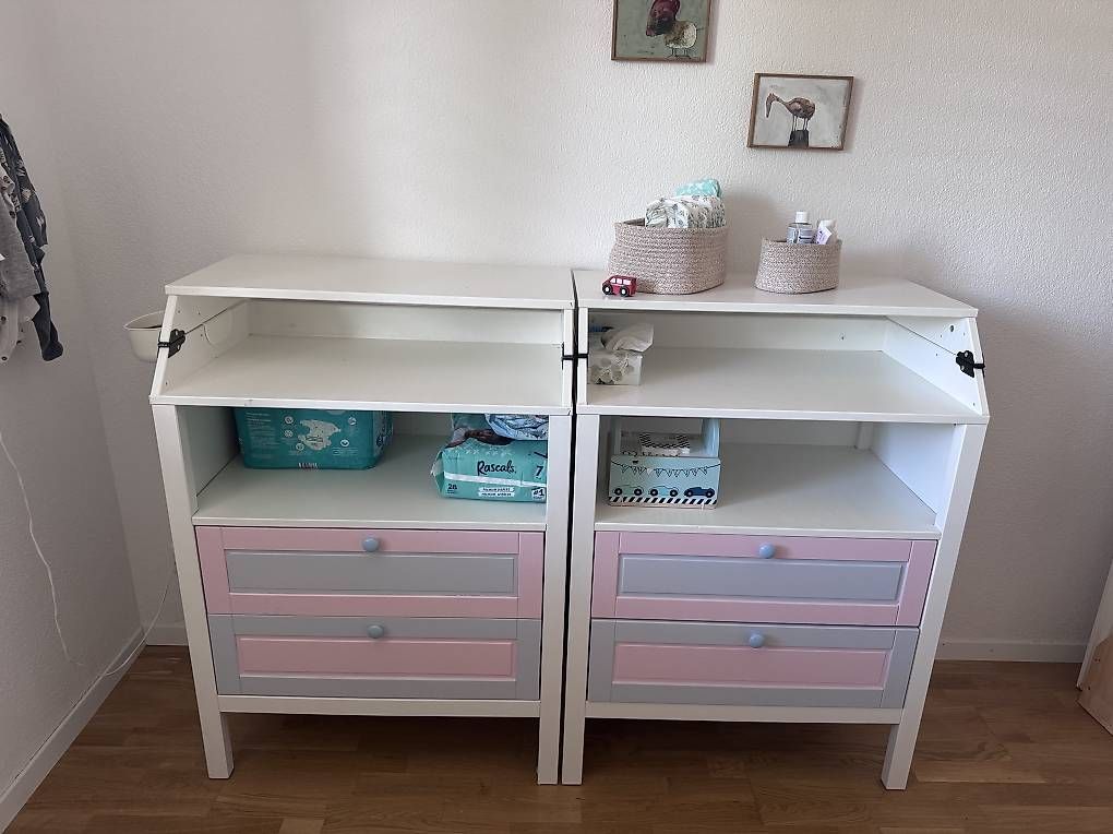 Ikea Fasciatoi & Accessori: Wickeltisch Kommode mit Klappaufsatz Weiss Rosa Grau – Usato da Jonen venduto da Nadu5