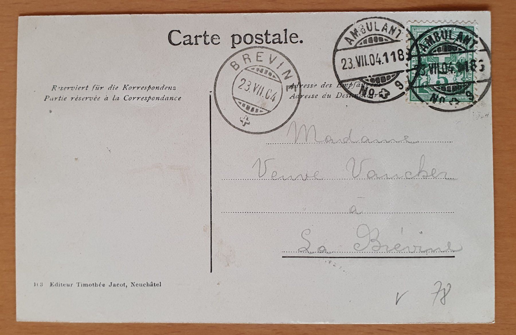 Cartoline postali: Cormondrèche 1904 – Usato da Kreuzlingen venduto da Rschweiz1 1