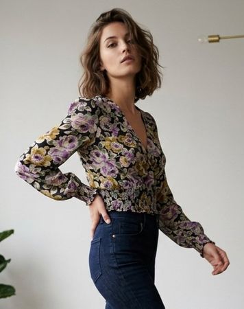 Haut Top Blouse ROUJE  Smock Paris style rétro fleuri T 36