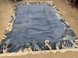 Tibet Teppich Nepal, 223x296 cm, Blaues Design, Top!