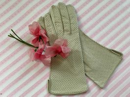 Handschuhe hellbeige Gr. 7 Leder kleine Dreiecke VINTAGE 60s