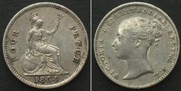 England 4 Pence (Groat) 1854 VICTORIA Silber ERHALTUNG! vz+
