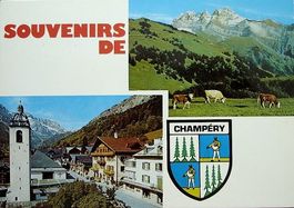 2-Bild-AK Souvenir de CHAMPÉRY Wappen