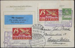1926 Bildkarte 1.Postflug Ch.-de-Fonds-Basel-LEIPZIG ab 1.-