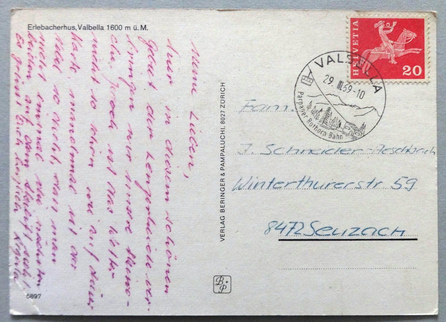 Cartoline postali: Erlebacherhus, Valbella 1600 m ü.M. – Difettoso da Fétigny venduto da Billy2miny 1