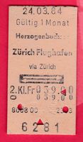 KARTON BILLETT, HERZOGENBUCHSEE - ZÜRICH FLUGHAFEN, 2.KLASSE