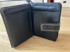 Schwarzes Leder Damen Portemonnaie Geldbeutel