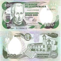 KOLUMBIEN - 200 PESOS ORO 1992 - BANKNOTE UNBENUTZT - UNZ.