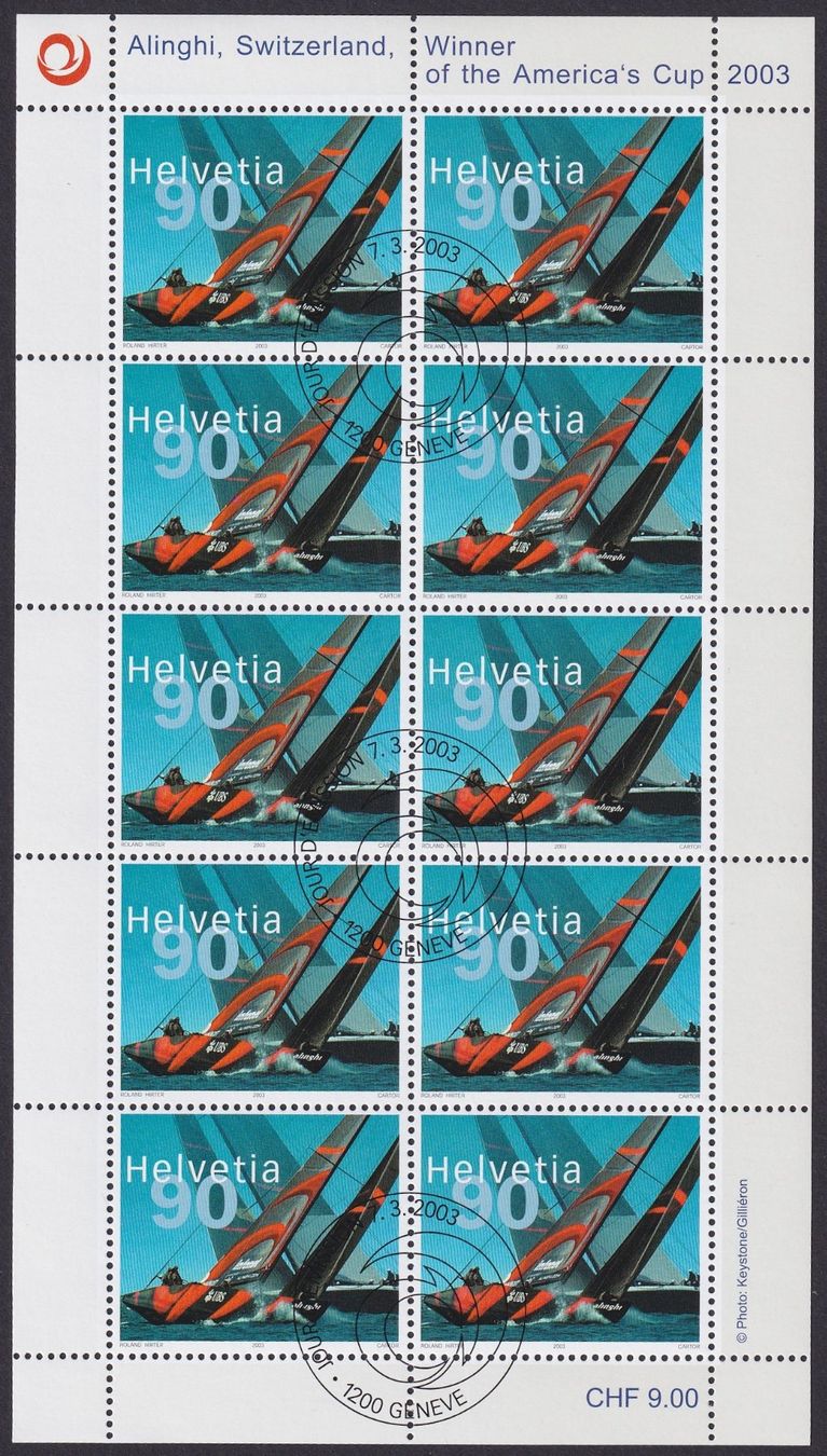 Tutti i francobolli: 2003, Nr.1084 Alinghi Kleinbogen mit ET-Stempel. Kat: 60.- – Usato da Sursee venduto da Luzernerraute