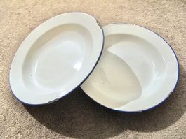 2 Emaille Teller Deko Suppenteller Landhaus Stil Vintage