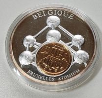 versilberte Medaille PP 50 mm - Belgien mit Inlay Münze