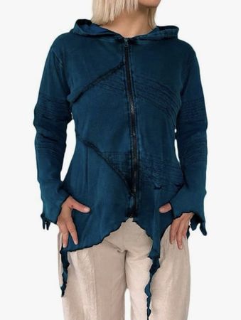 Gothic Hoodie Bäres Boho Hippie Kapuzenjacke Dunkelblau Gr L