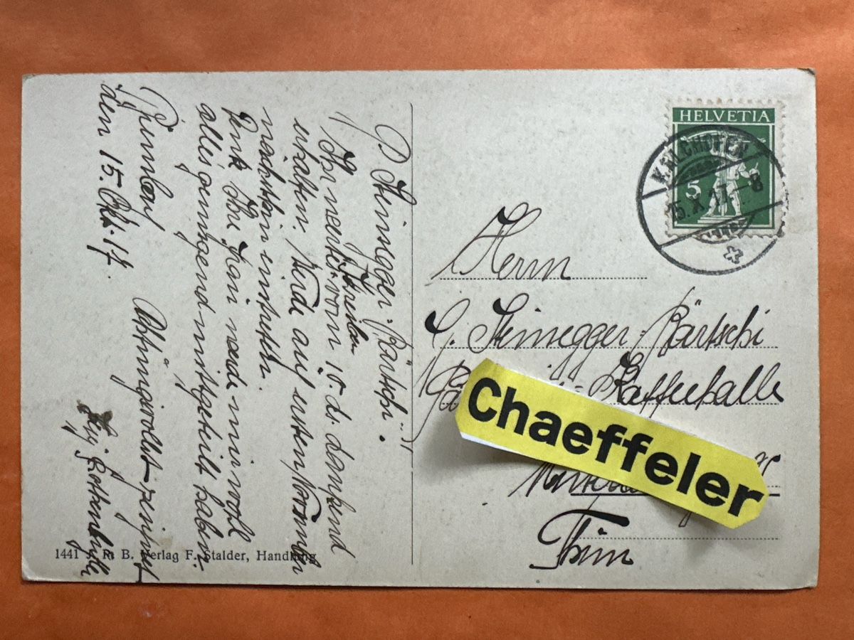 Cartoline postali:  1917 Dürrgraben-Steckhaus – Usato da Zürich venduto da Chaeffeler 1