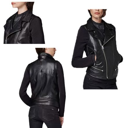 G-STAR RAW Damen Leder Gilet Vinferre Biker/schwarz/Gr.S/NEU
