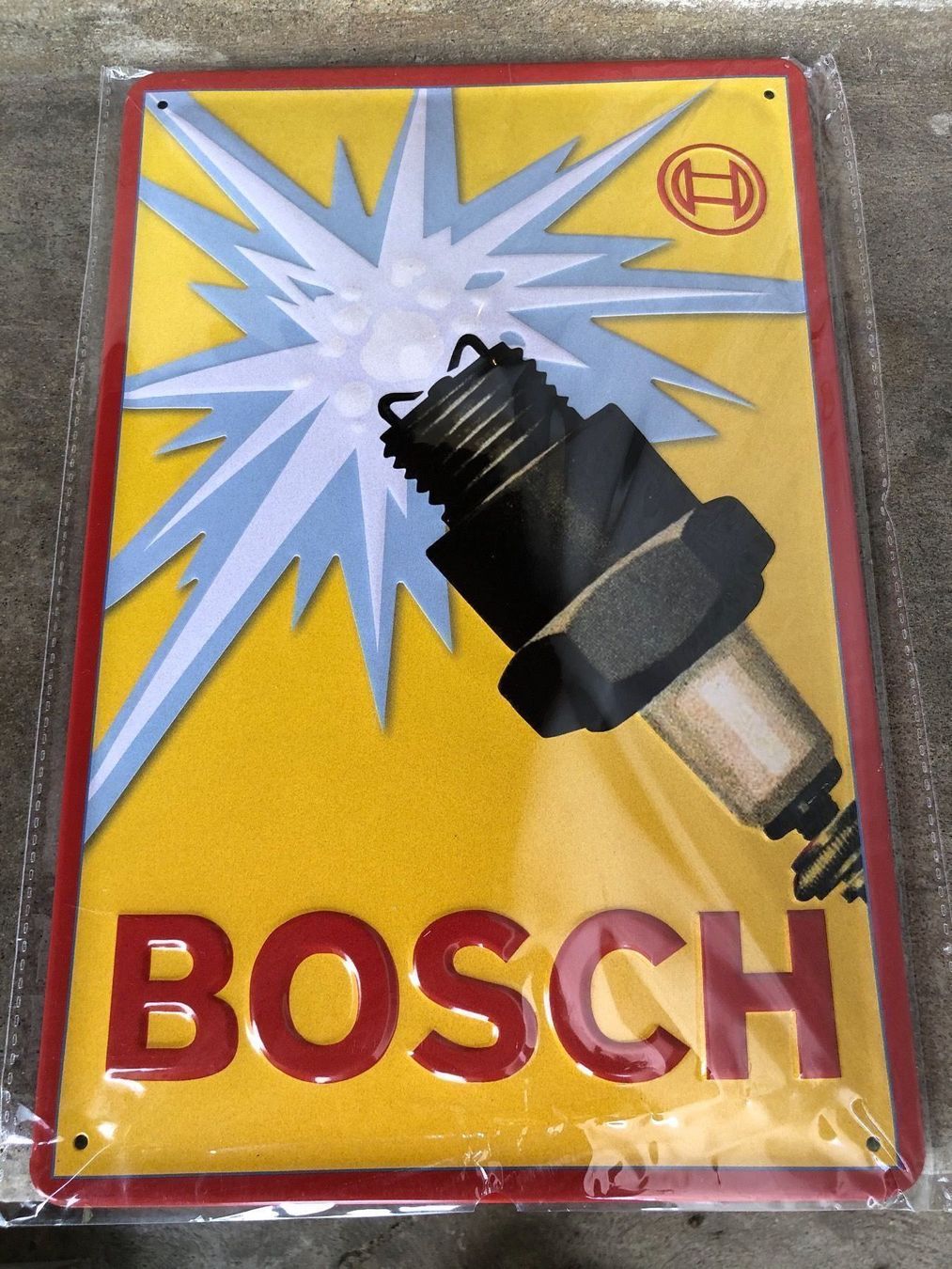 Schilder: Bosch spark plugs Zündkerze werbung – Neu und originalverpackt aus Reinach AG von rares75