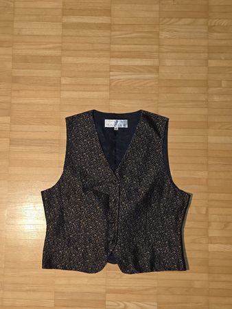 Elegante Vintage Weste, Grösse 36-38, Dunkelblau-Gold Muster