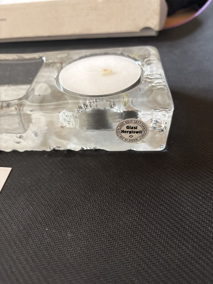 Glasi Hergiswil Kerzenständer: Glas Hergiswil Cannello Fiore Splitterstruktur – Neu und originalverpackt aus Köniz von Vamp-Wer 2