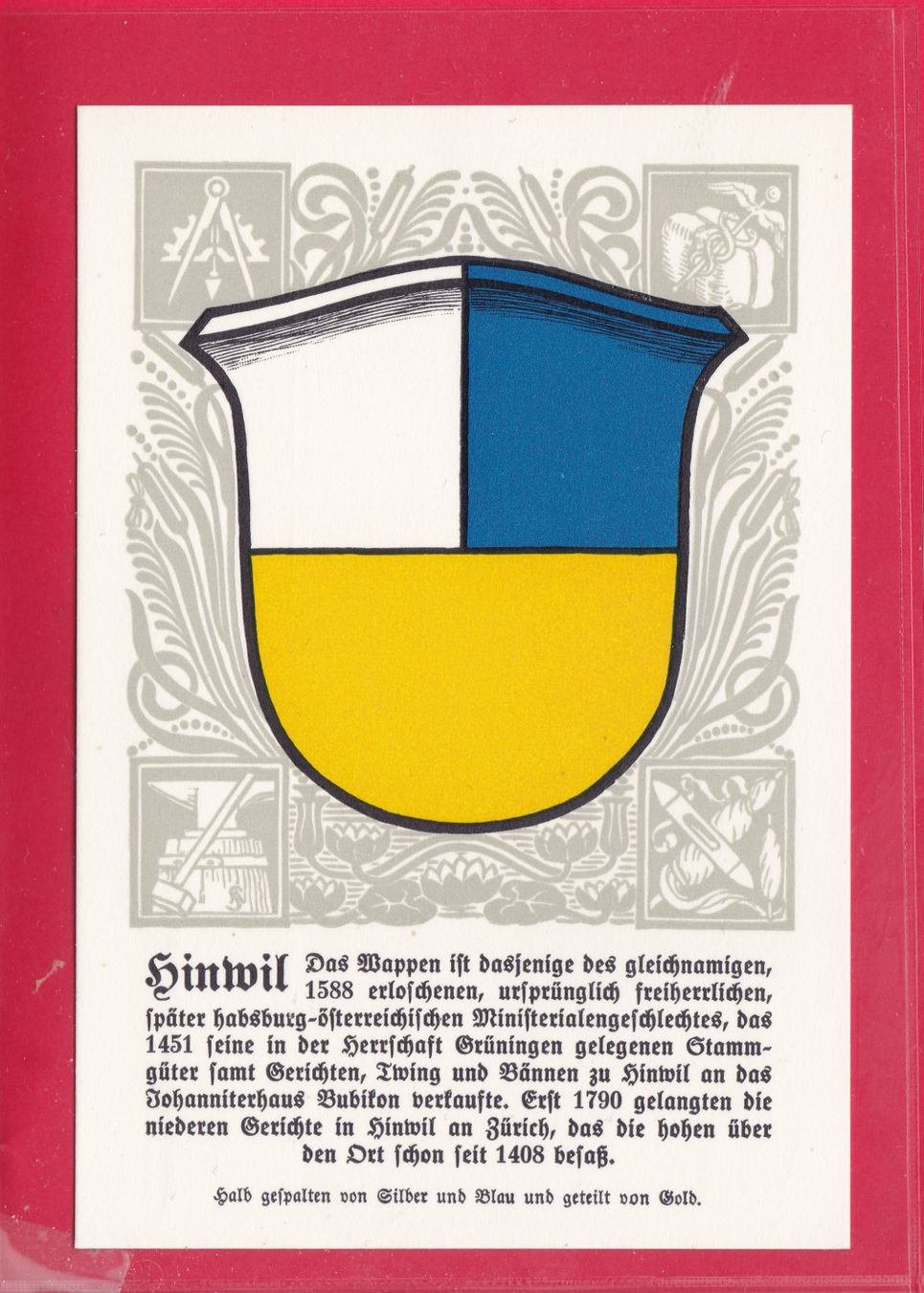 Cartoline postali: ZÜRCHER GEMEINDEWAPPEN, HINWIL – Usato da Oberrieden venduto da Gebirgsstelze