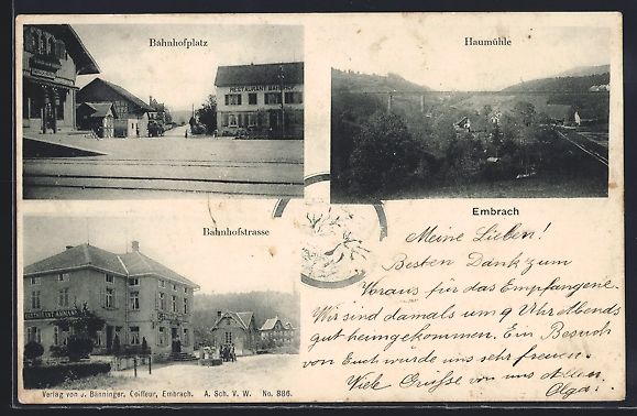 Cartoline postali: Embrach, Bahnhofplatz mit Restaurant Bah – Usato da Berlin venduto da bartko-reher