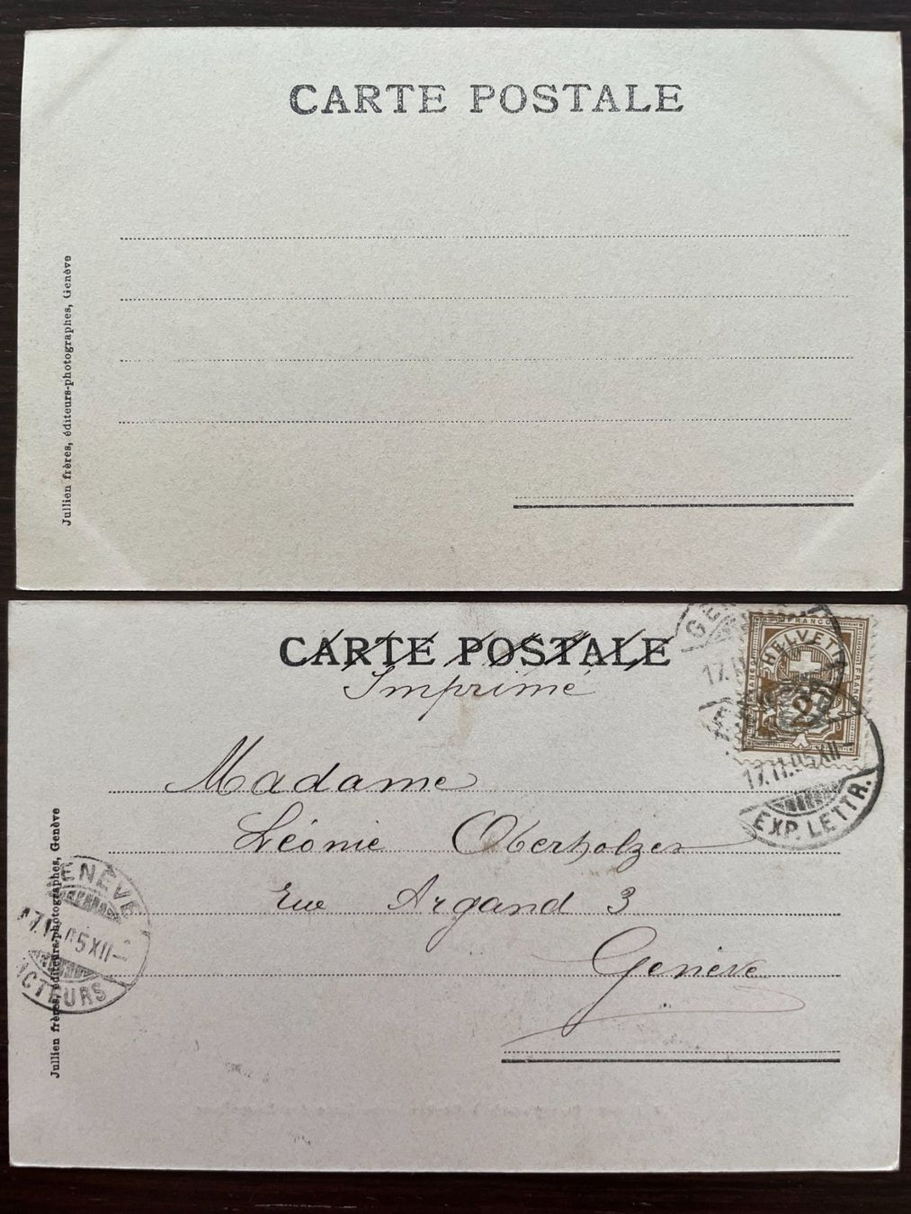 Ansichtskarten: GENÈVE Effet de bise glaciale, 4 Ansichtskarten, 1905 – Gebraucht aus Wald ZH von TLILEF 2
