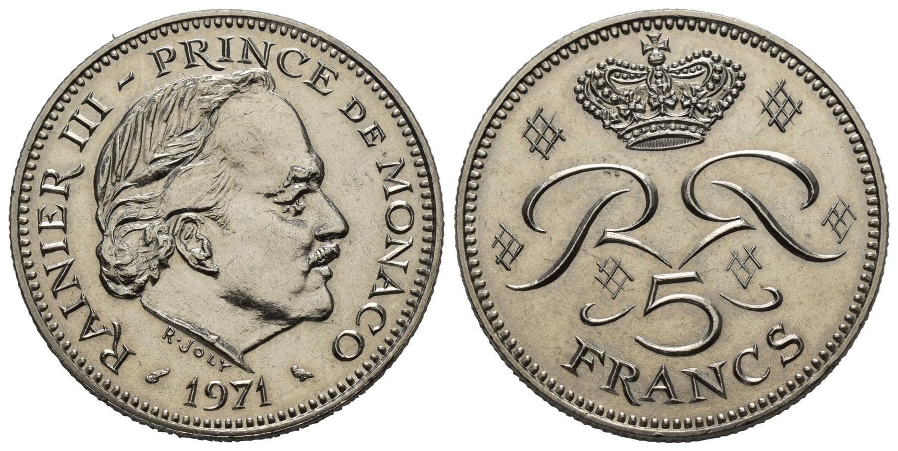 Tutti le monete: Monaco 5  Francs 1971  /5020 – Usato da Trimbach venduto da Solothurn1