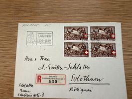 Sonderbrief Pro Patria mit 4er Block 24.6.39 Laupen