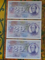 SUISSE 20 Francs 1974 Lot 3x série (6727/6728/6729) Billet