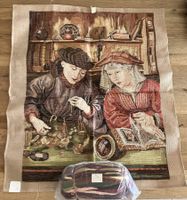 Vintage Gobelin Set "Geldwechsler" m. Wolle 80x61