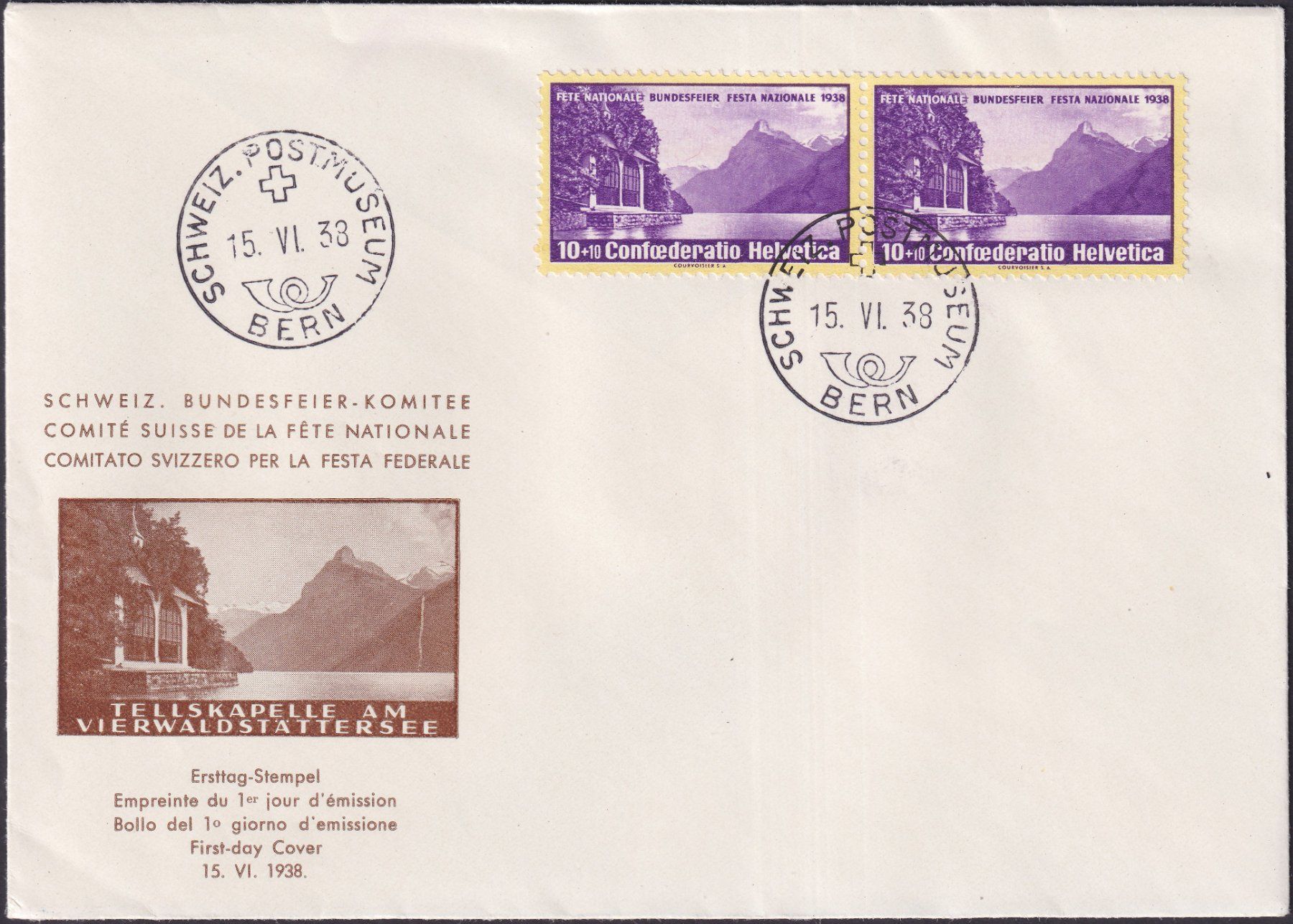Tutti i francobolli: 1938, B1, illustrierter Komitee FDC, adresslos + fehlerfrei – Usato da Sursee venduto da Luzernerraute