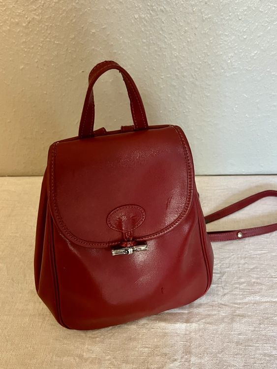 Sac à dos Longchamp vintage en cuir rouge bordeaux (D'occasion) à